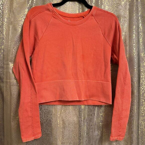 Aerie OFFLINE Orange Seamless Cable Knit Crewneck Cropped Long Sleeve XL - Picture 1 of 5